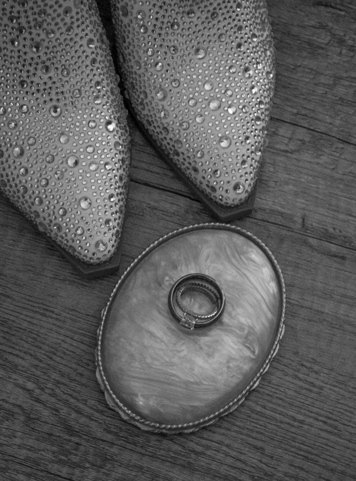 wedding rings and shoes flat lay 