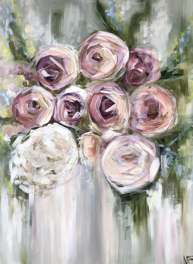 Beautiful pink roses painting by Miriam