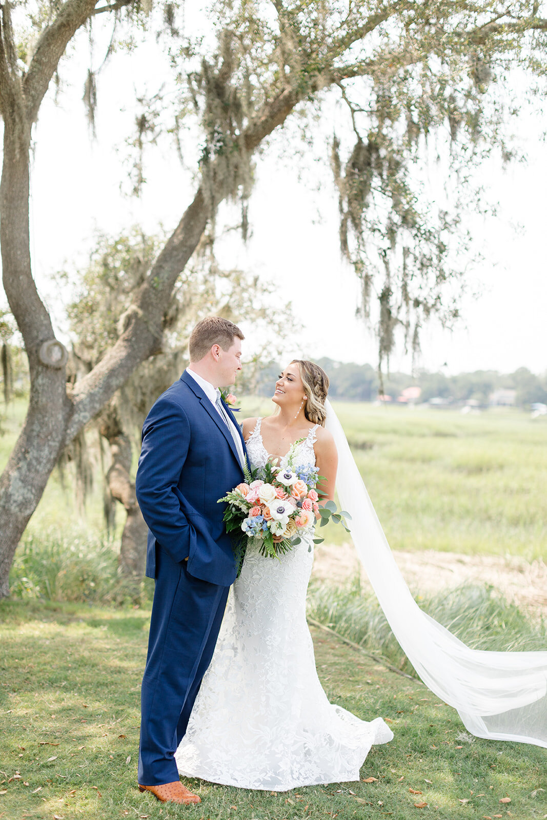 Bride and groom on golf course at Long Cove Club; Hilton Head Island, South Carolina-72_websize