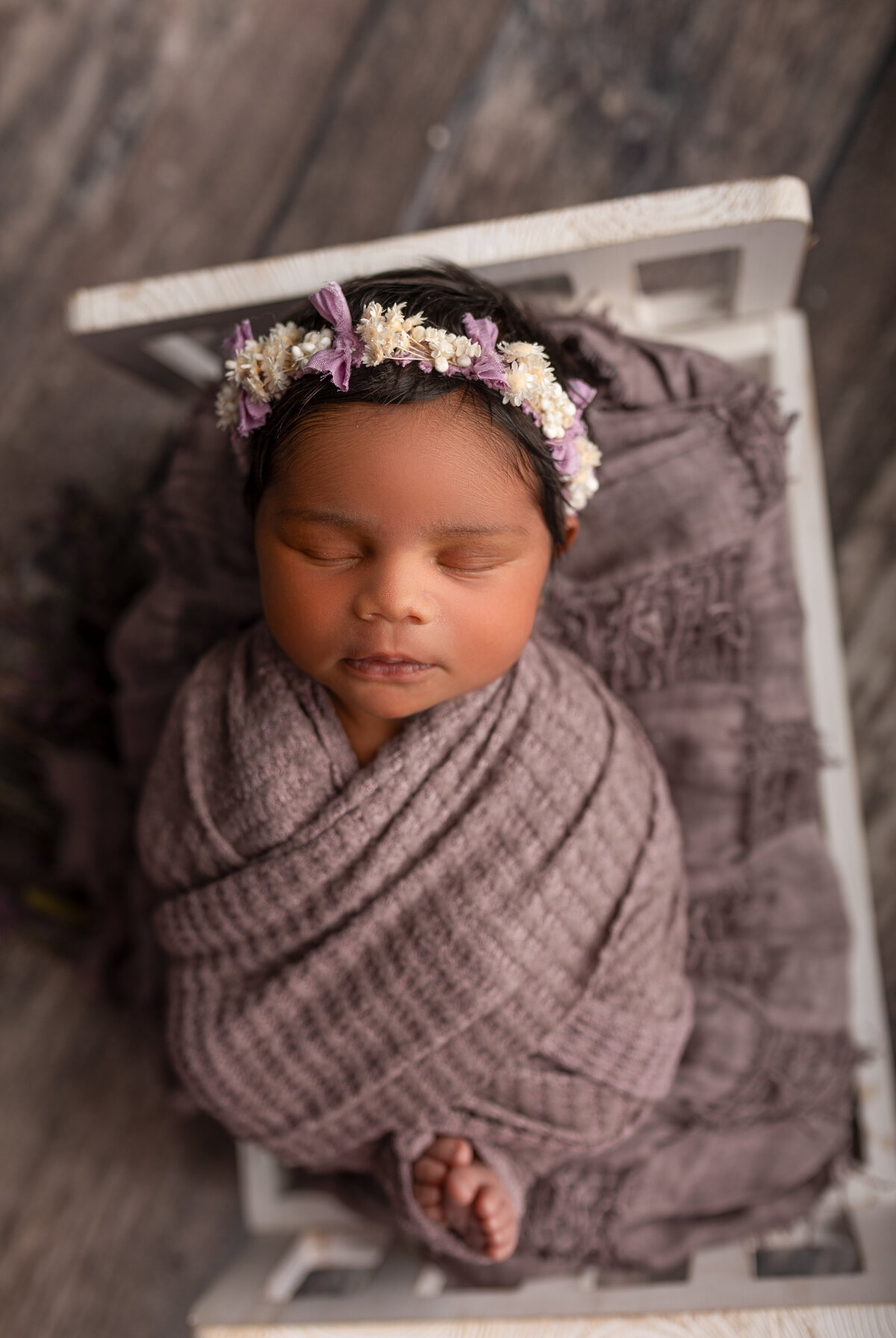 Newborn-studio-purple-flowers