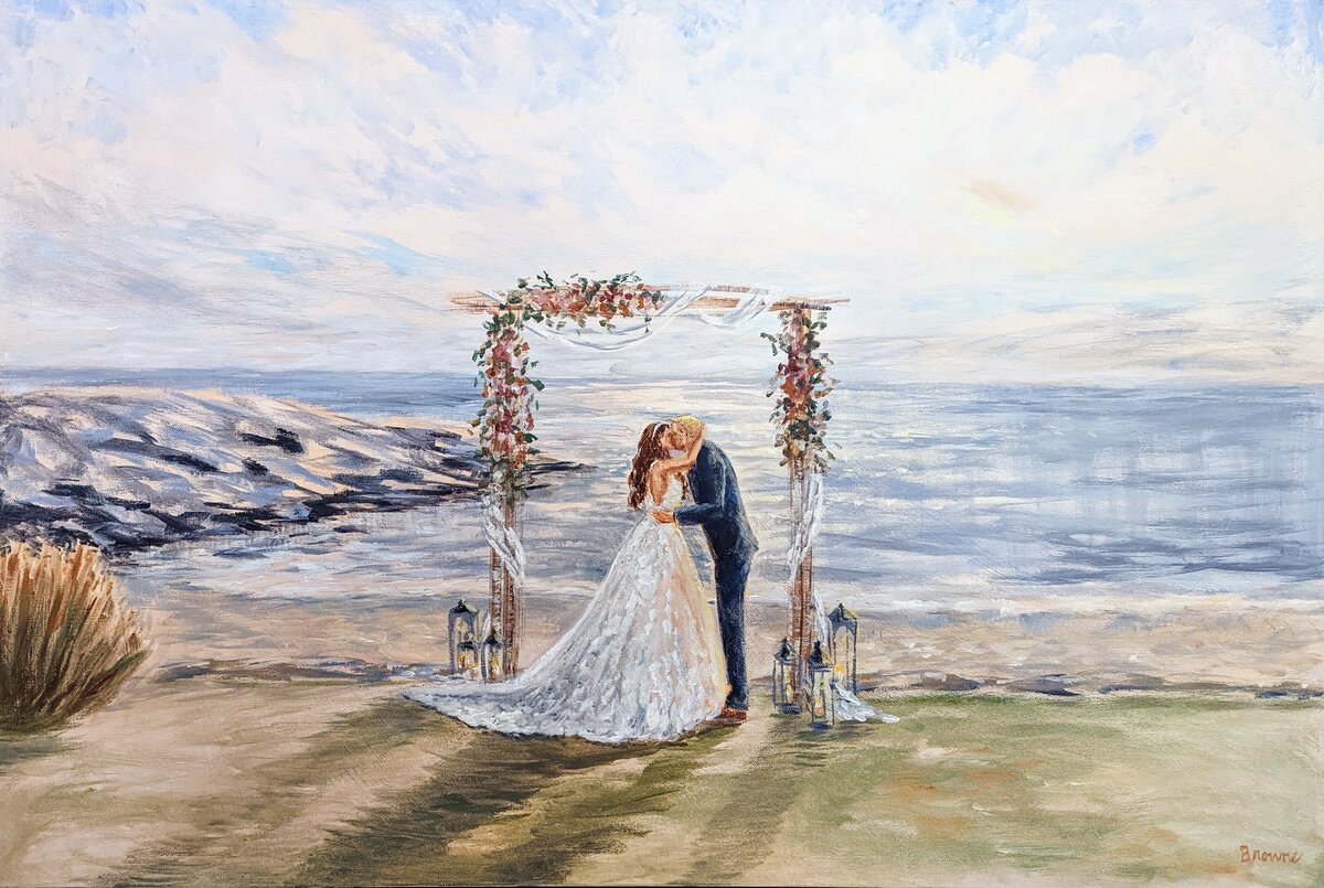 Wedding Ceremony Painting First Kiss Madison Beach CT 
