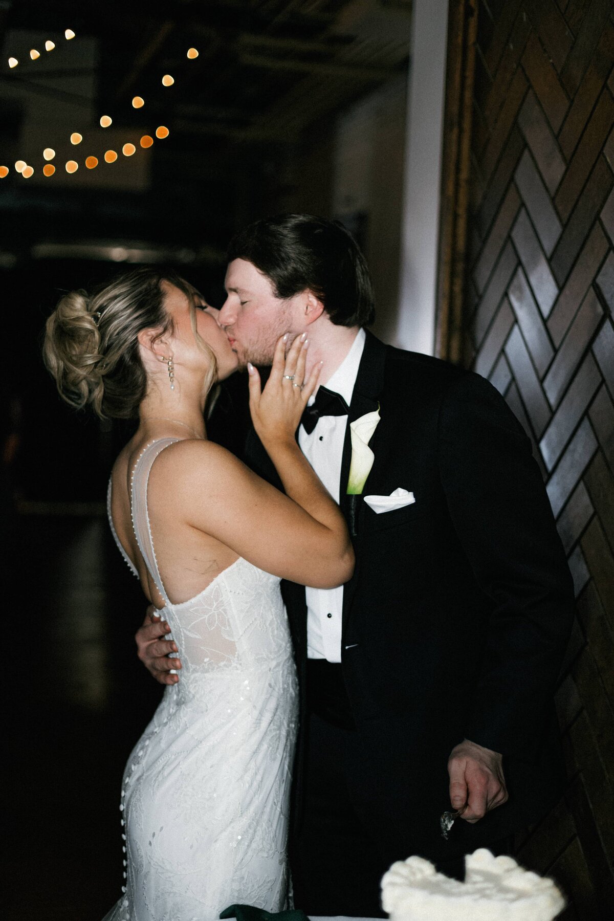 Nighttime wedding portrait with fashion-week flair