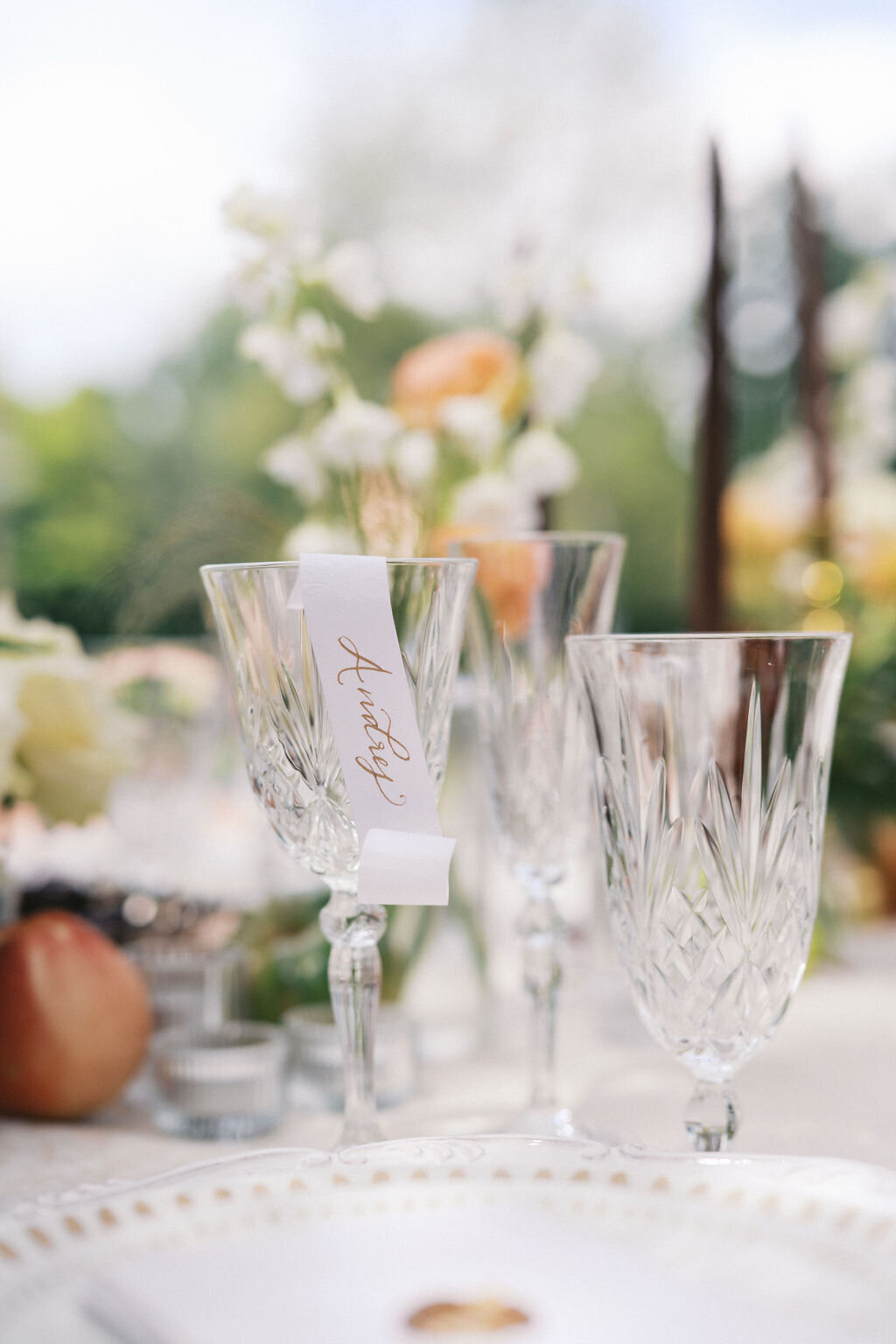 gold calligraphy. floral deboss scroll place card _Heights House Fall Wedding_Katie Stoltz_Photography