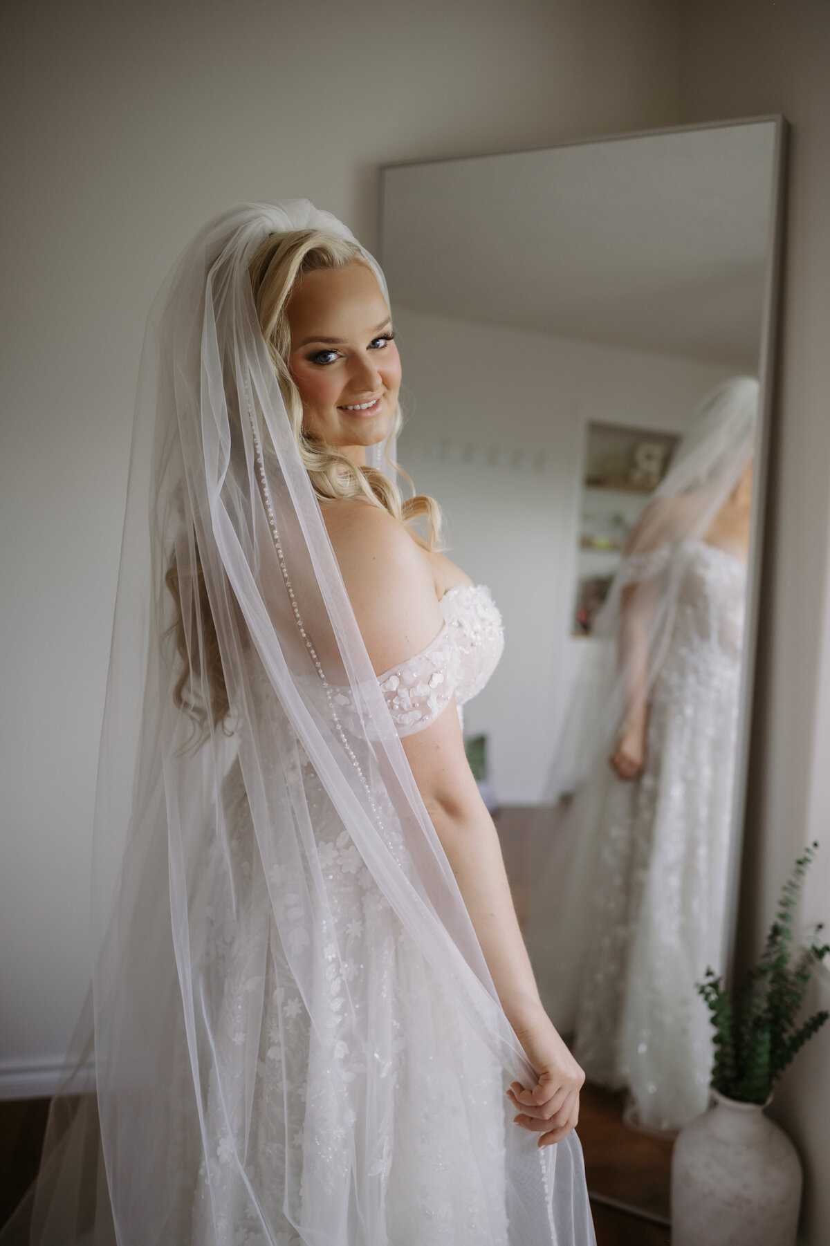 bride ready for ceremony, looking at camera