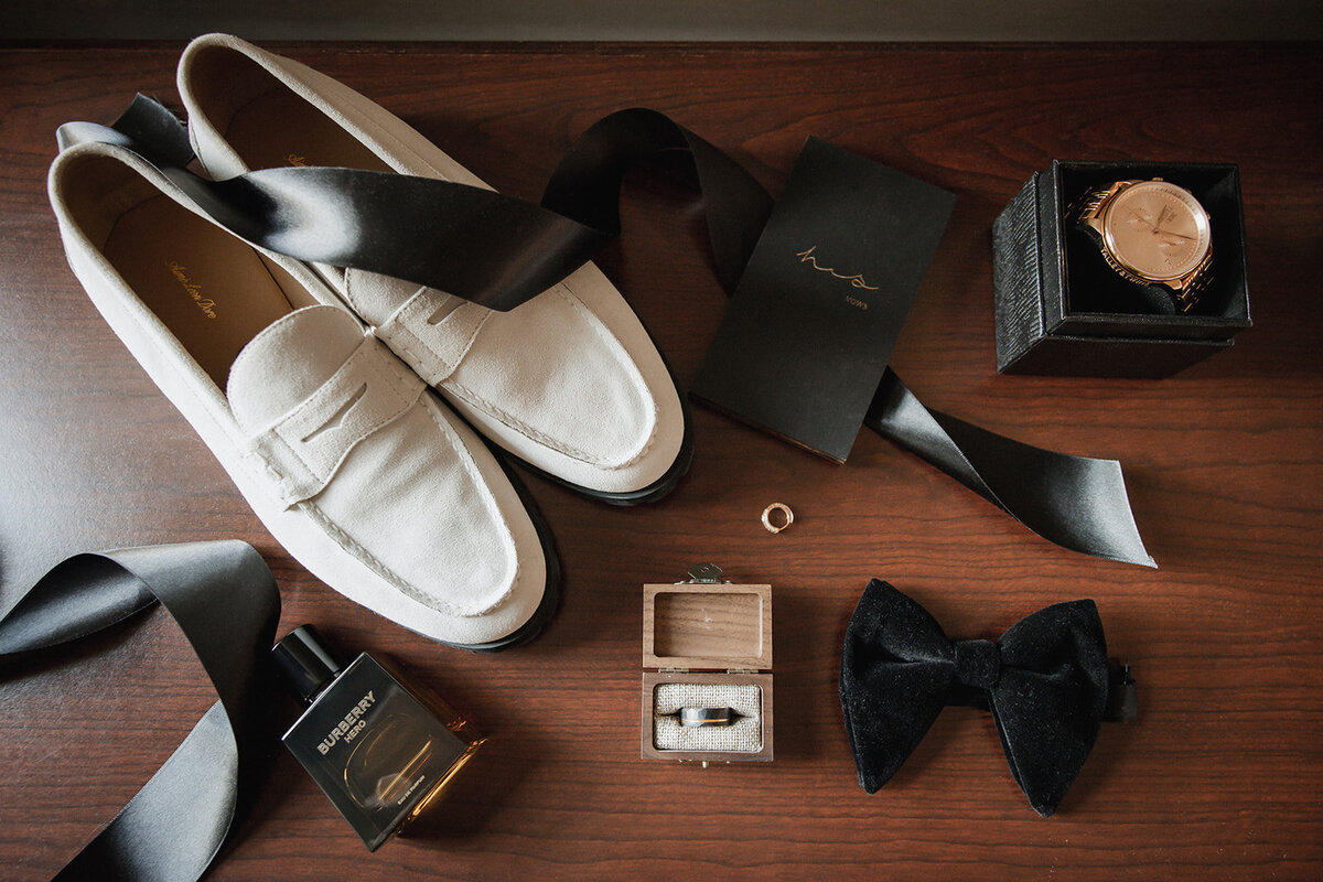 men's white loafers black tie wedding ring