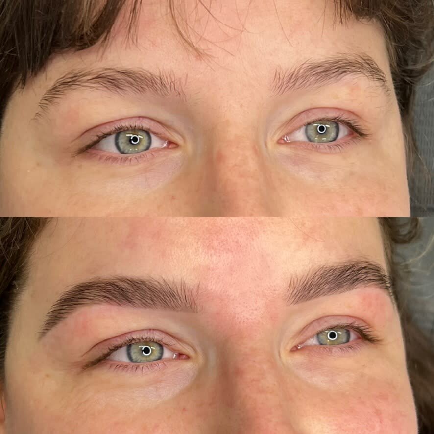 Before and after eyebrow lamination service.