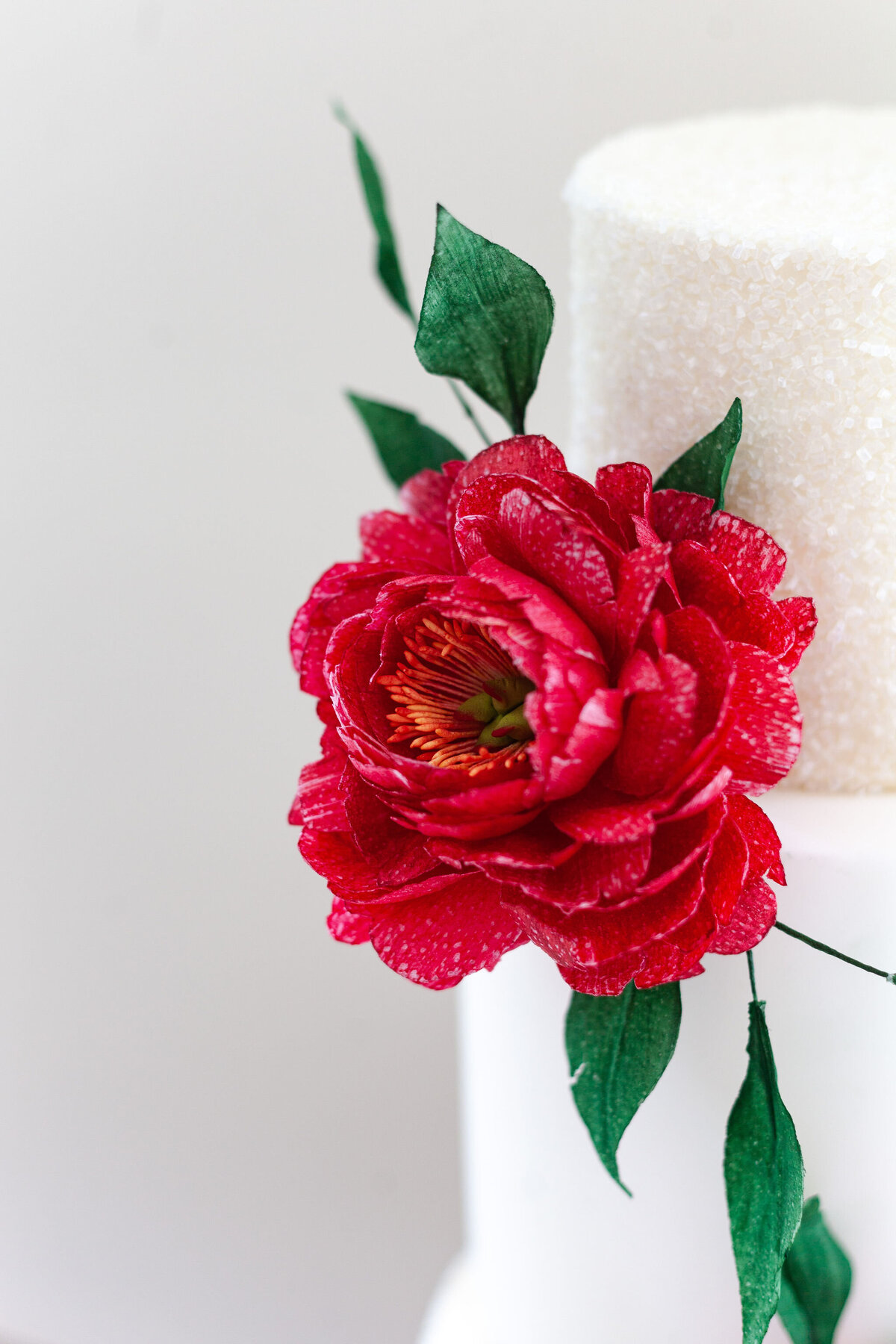 Luxury nature inspired wedding cake designer vanilla Spice Cake Studio Northamptonshire sugar flower red peony flower