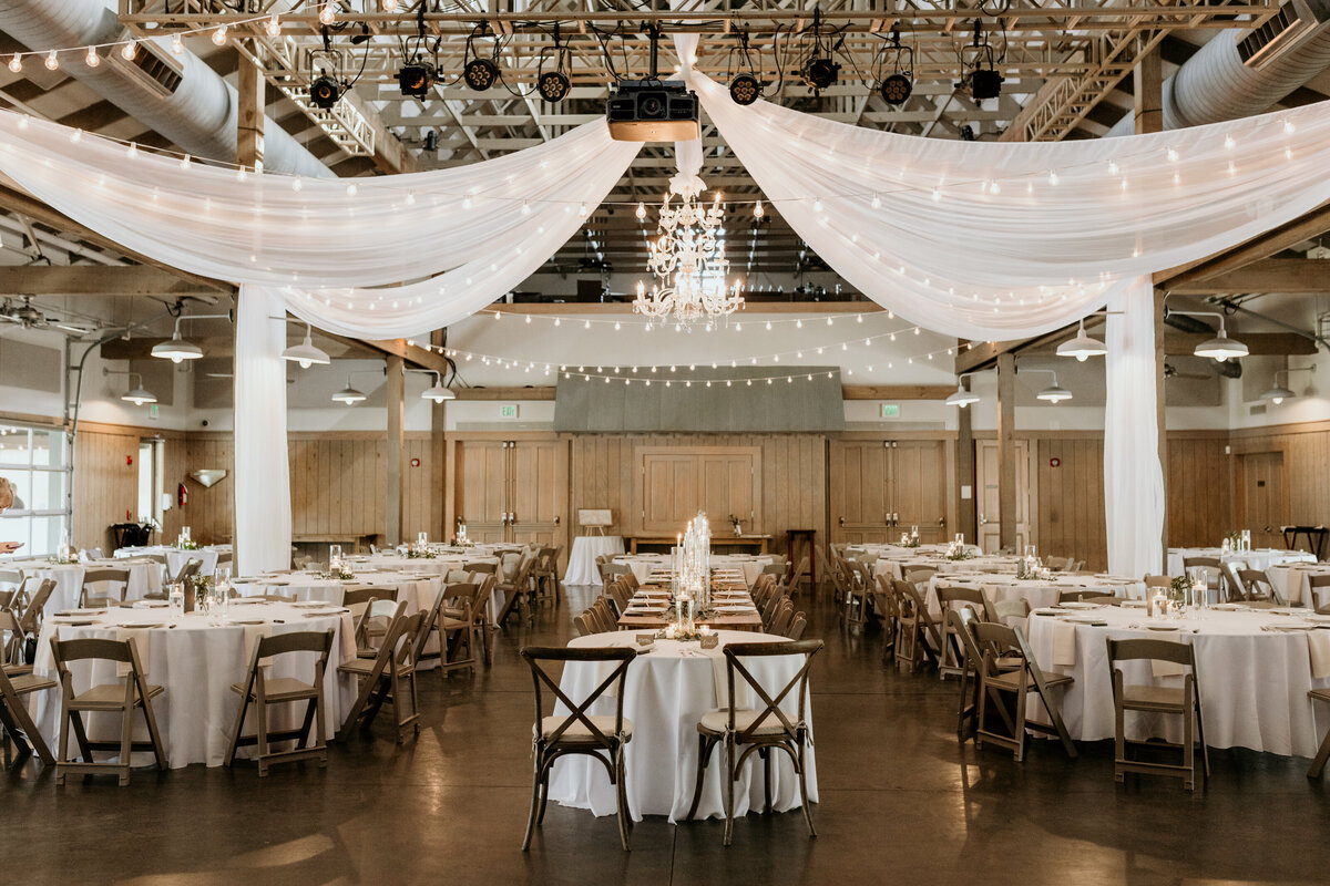 reception space with drapes