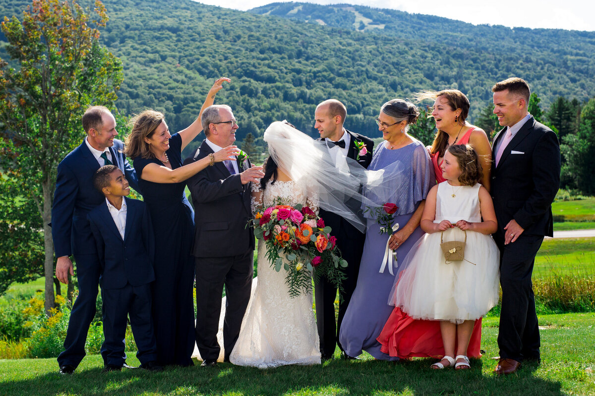 Hindu wedding at Omni Mount Washington Resort where the bride's veil goes wild during formal photos