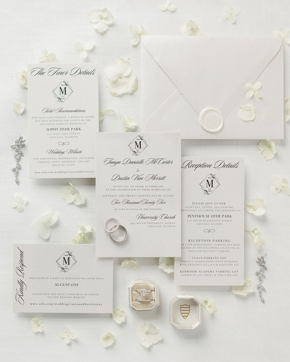 white invitation suite for luxury wedding