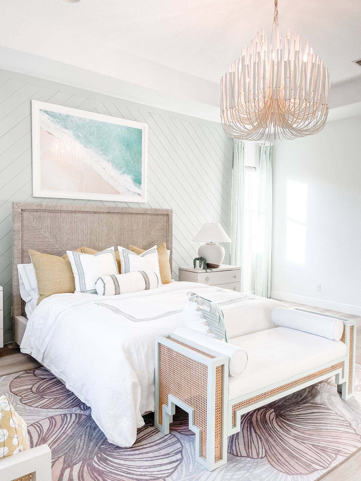 coastal home Master Bedroom Design and styling by Island Home Interiors Lake Nona