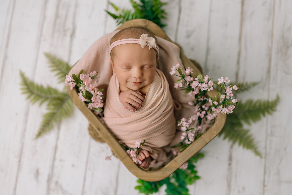 Baby girl in a basket