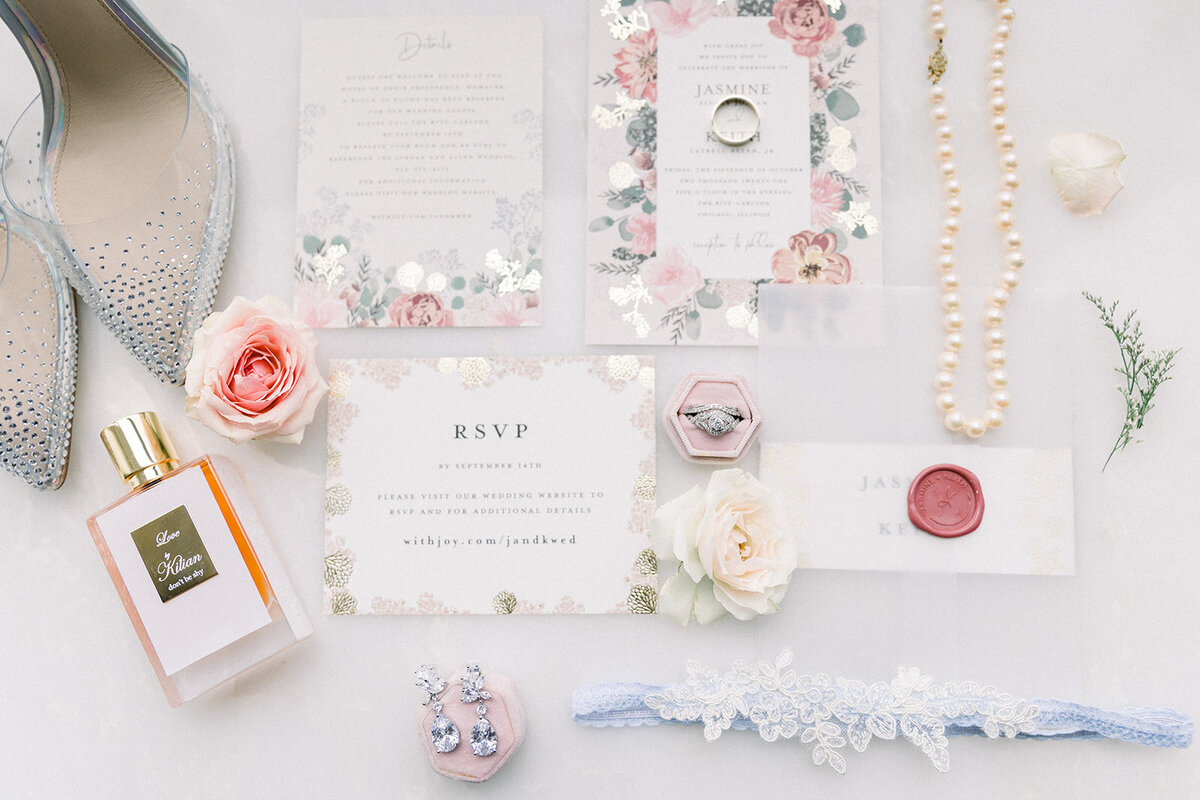 flat lay of bride's details