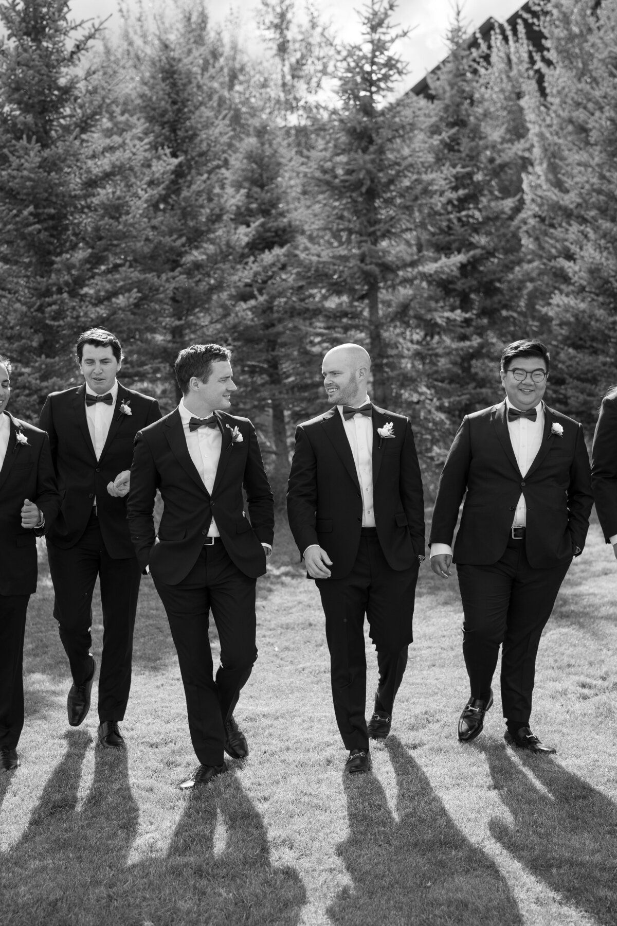 Groomsmen walking at Montana wedding