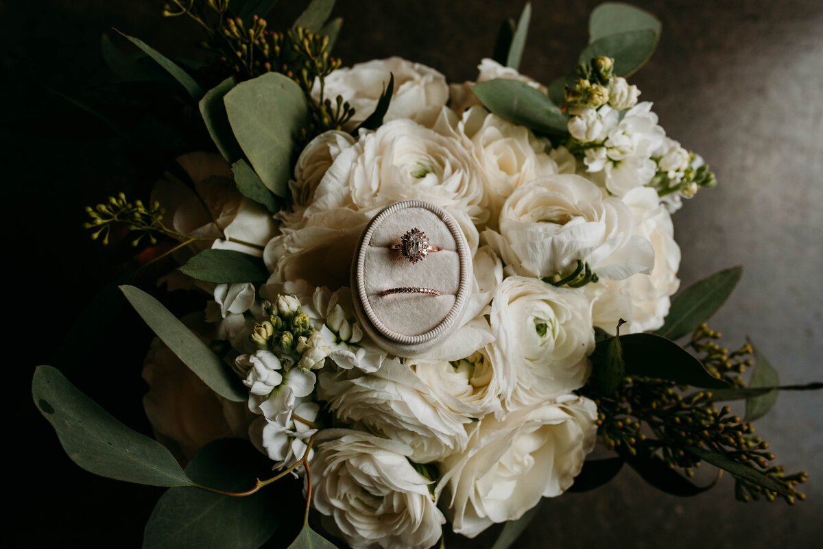white ranunculus wedding bouquet