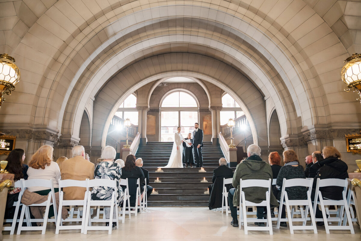 wedding pic at allegheny county courthouse downtown pittsburgh grand staircase
