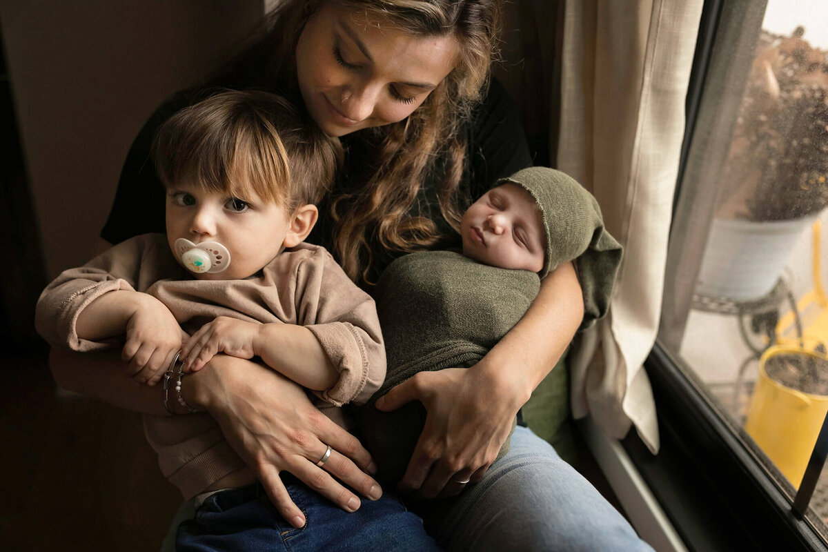 NJ newborn photos of mom with her two boys