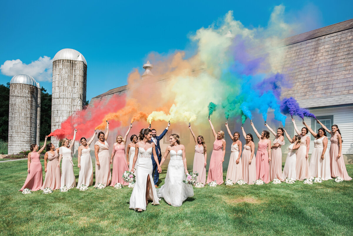 Rainbow Kleinfeld Brides with smoke bombs