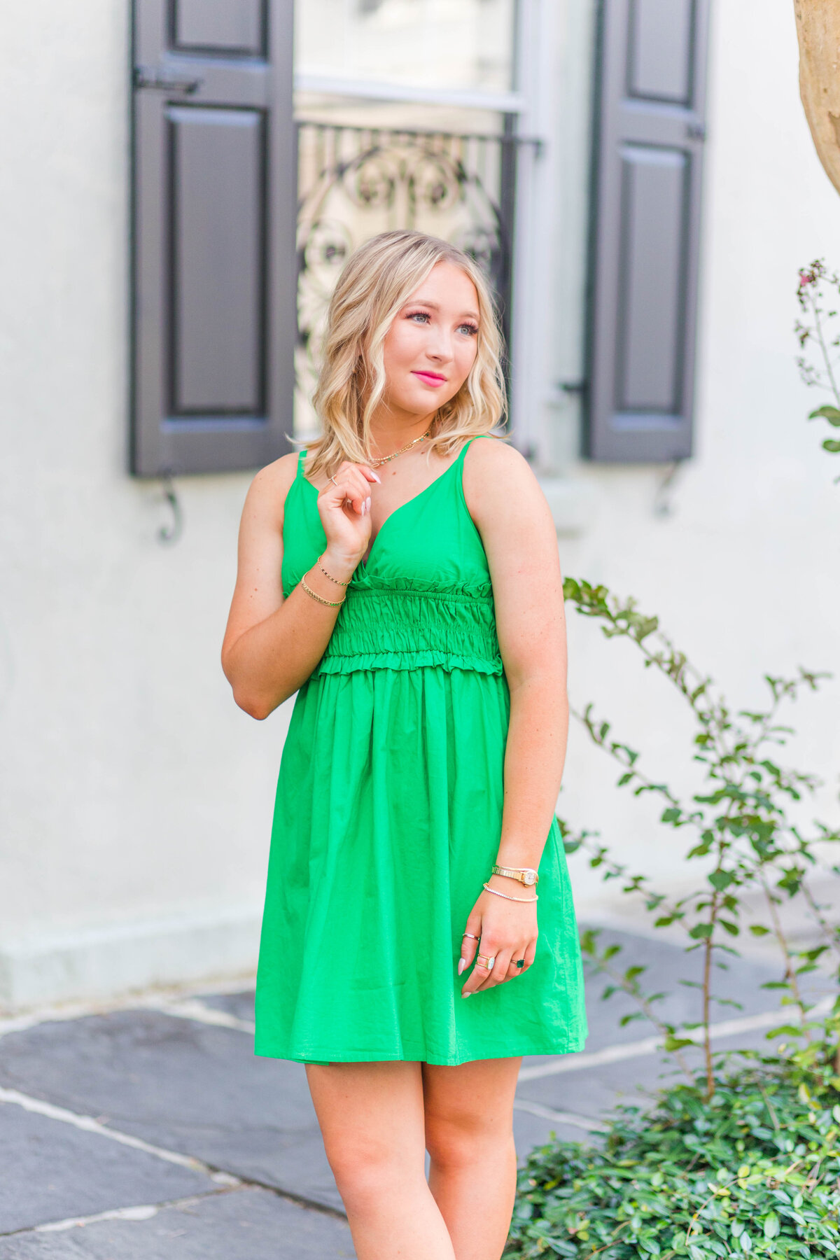 senior girl in green dress