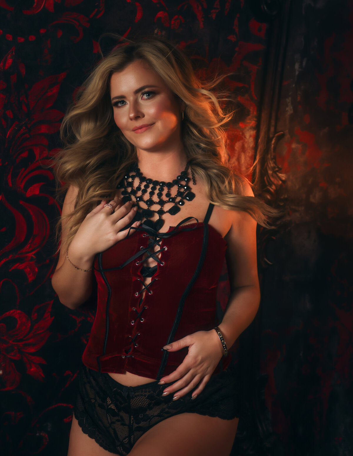 Savannah Boudoir Portrait with hair blowing