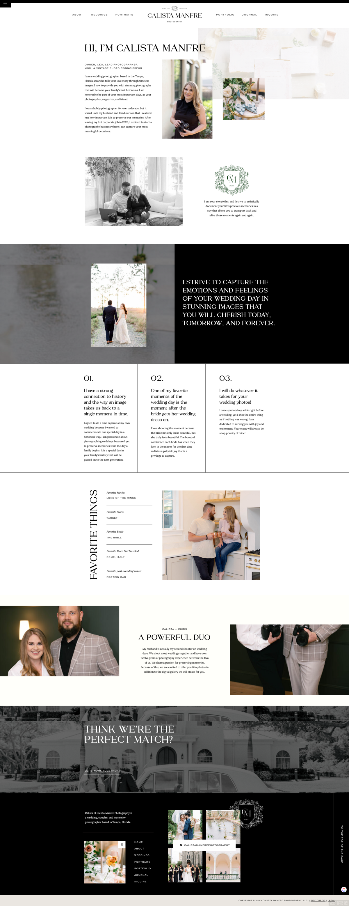 a screenshot of bold black and white website for a photographer