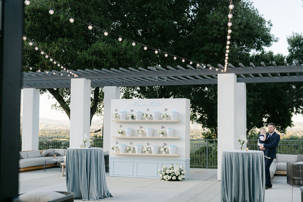 cocktail arrangements, golf balls, dusty blue 
