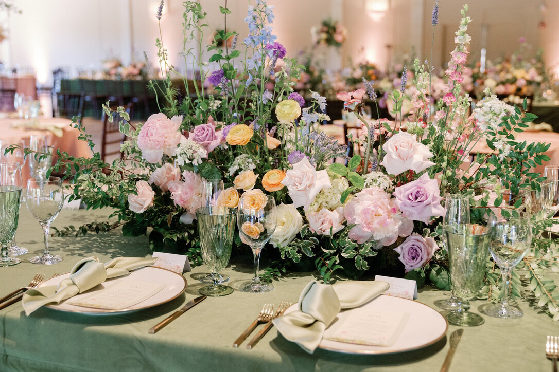 table meadow, pastel garden arrangements