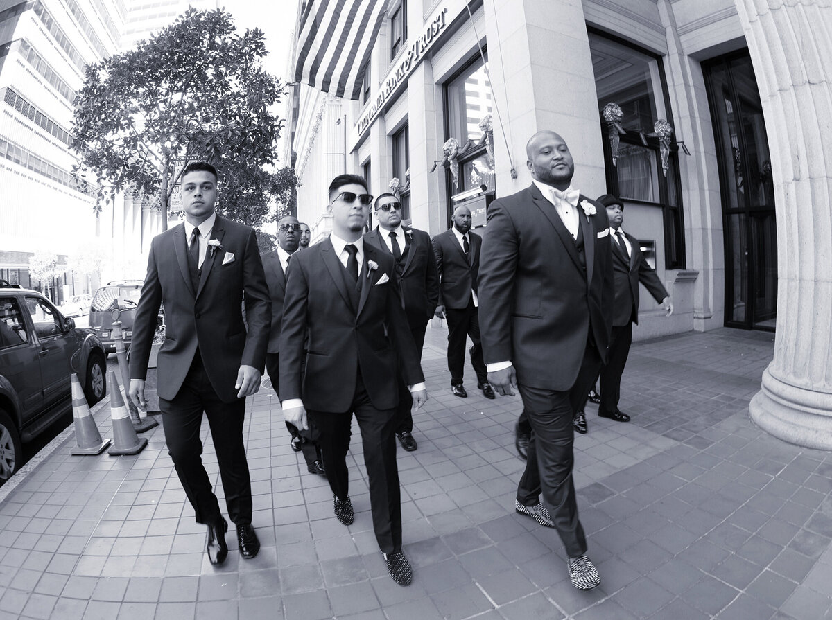 groomsmen walking in San Francisco