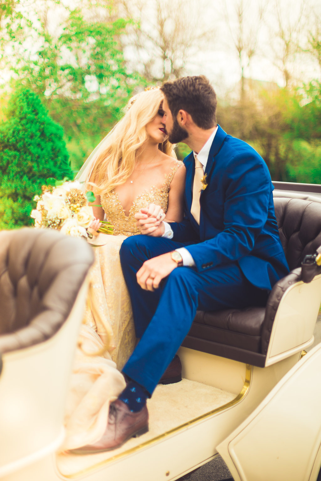 Wedding Photograph Of Bride and Groom Kissing in the Wedding Vehicle Los Angeles