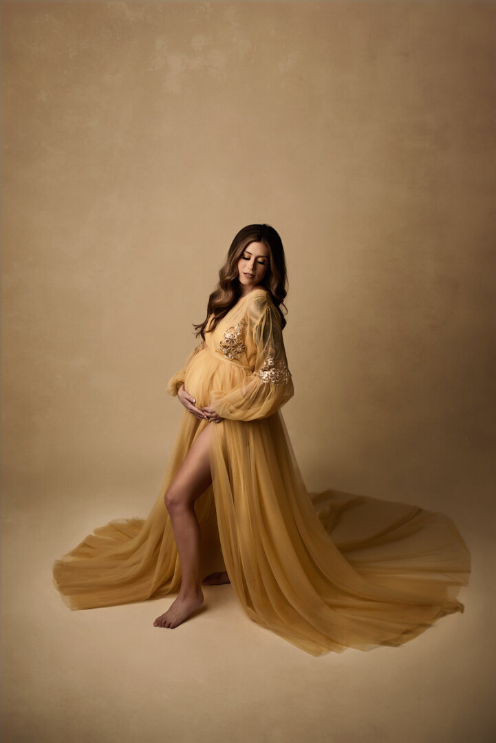 Grand Rapids Maternity Photography Studio Session with Yellow Dress By For The Love Of Photography