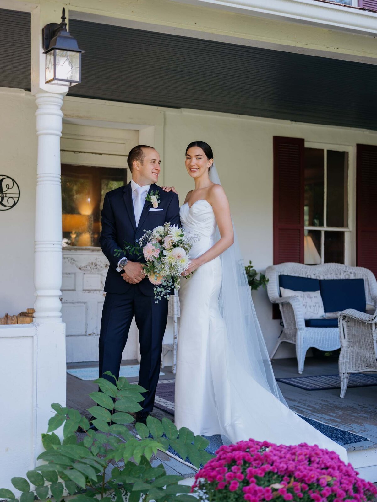 Classic bride and groom portrait during their private residence tented wedding.