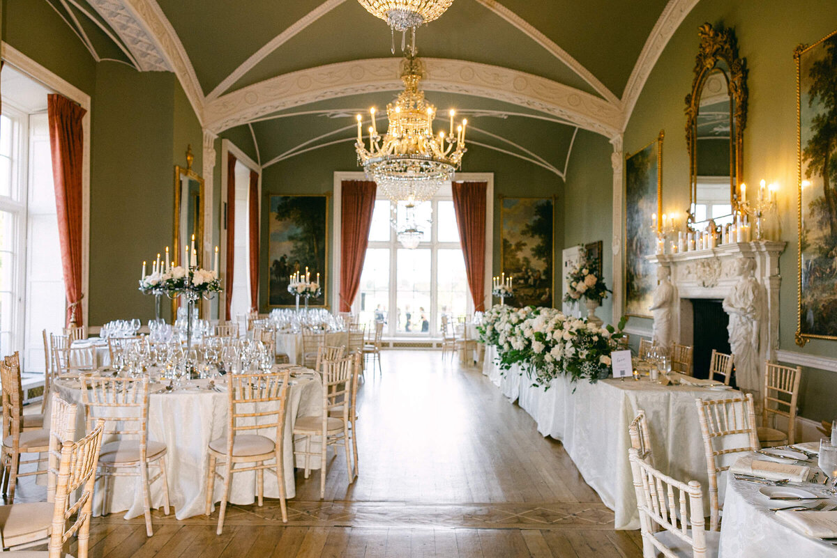 A wedding photo of the reception hall at Luttrellstown Castle