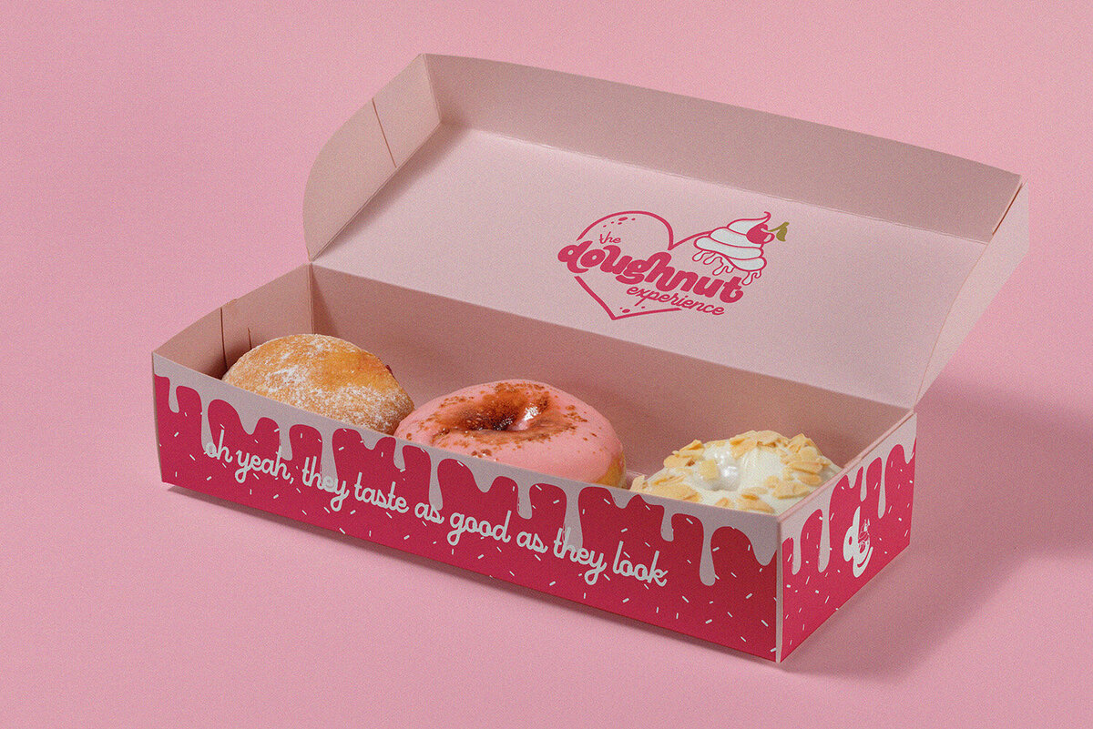 Michigan bakery branding for The Doughnut Experience by Wildspark Creative. Custom logo, packaging, and brand identity designed for female founders in gourmet doughnuts, combining boutique aesthetics with retail-ready, consumer-focused visual storytelling.

The Doughnut Experience is a gourmet doughnut bakery in Muskegon, Michigan. Wildspark Creative developed the logo, packaging, and brand identity with feminine design elements to create a memorable, cohesive, and retail-ready bakery brand.