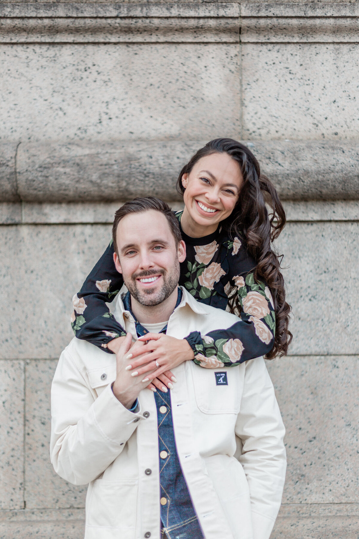 Engaged couple in Copley Square