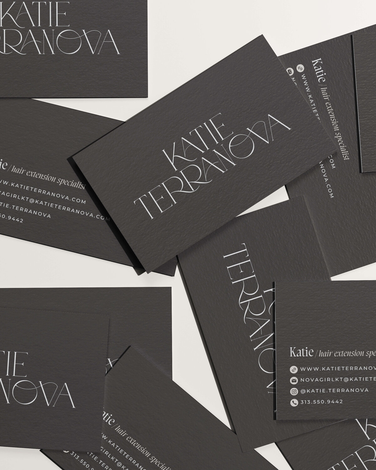 luxury inspired branding for a hair salon, featuring a clean minimal business card design
