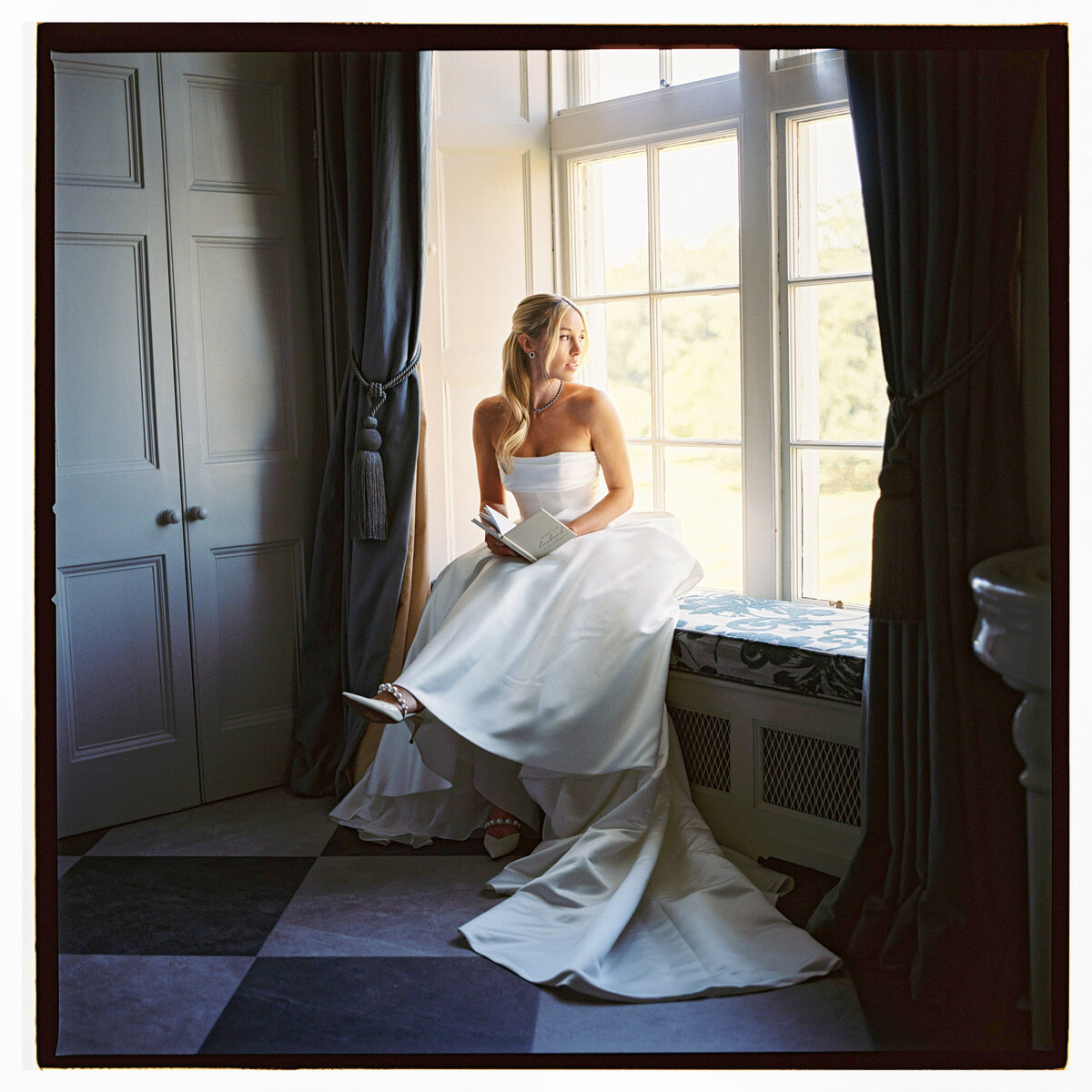 Elegant bridal portrait at Luttrellstown Castle, captured on medium format film by The Falkenburgs Studio luxury wedding photographers