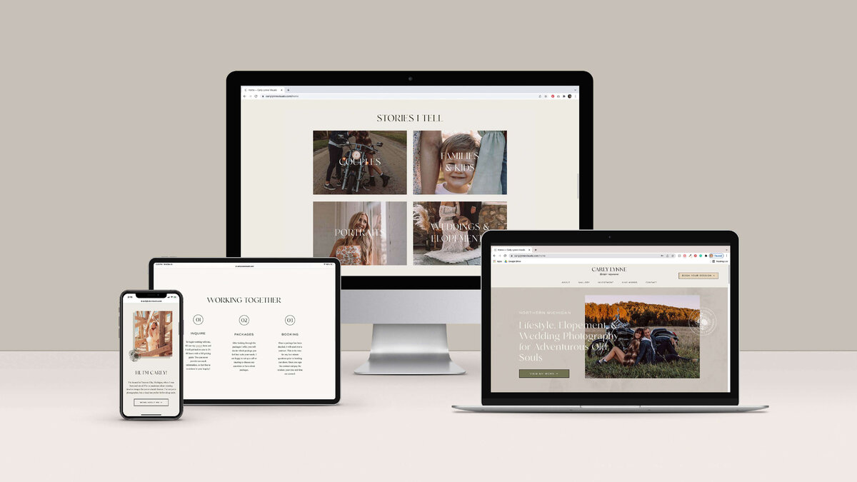 Showcase of website design for wedding photographer on different devices