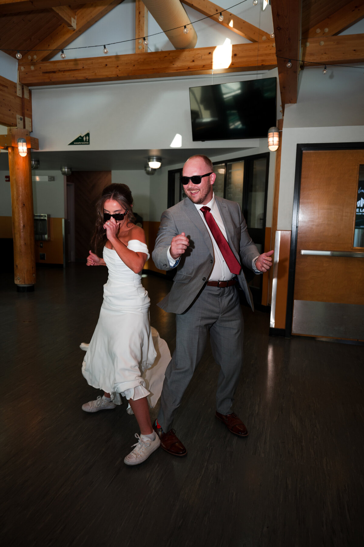 bride and groom celebrating