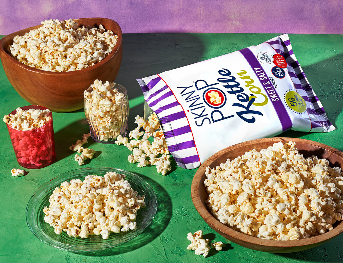 skinnypop kettle corn popcorn product photography