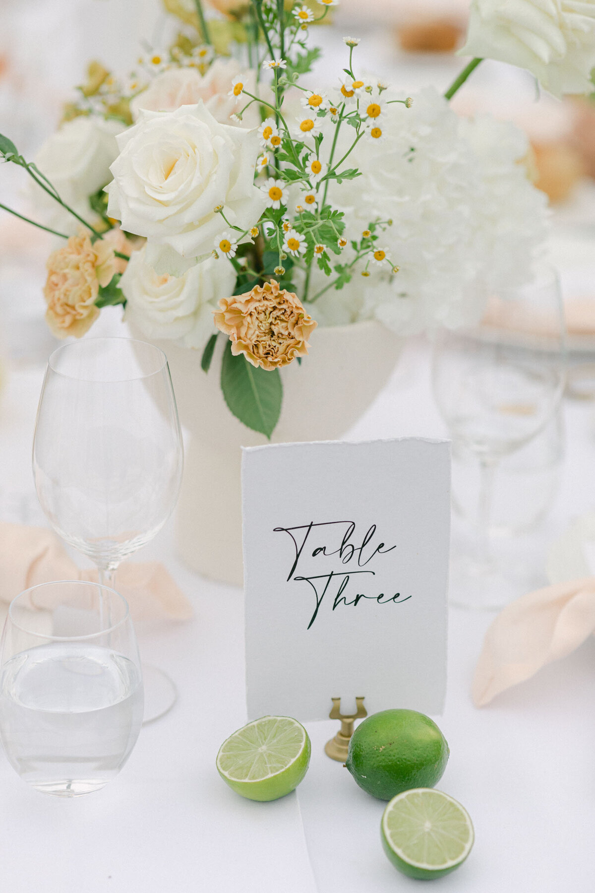 Wedding table decor with citrus fruit