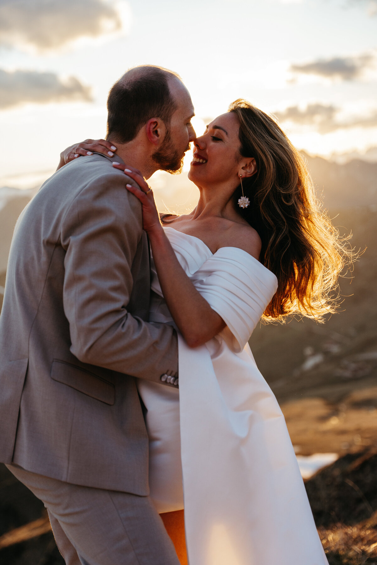 happy couple close up shot during sunset in Dolomites