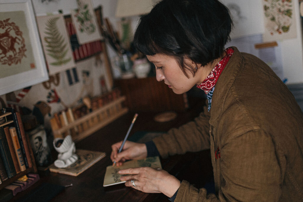 Racehl Snowdon working in her home studio in Okehampton
