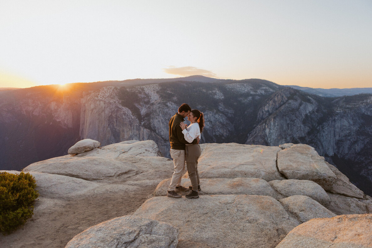 A Taft Point surprise proposal during sunset at Yosemite National Park.