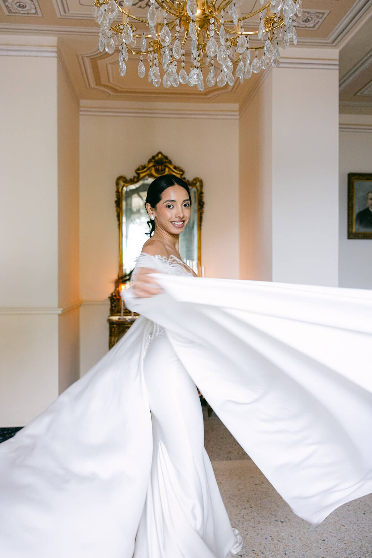 A wedding day bridal shot of a bride in her white dress at Villa Aura del Lago on lake como in Italy