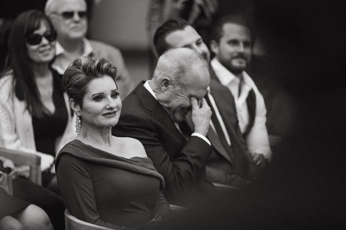 father of the bride cries during wedding ceremony in san diego