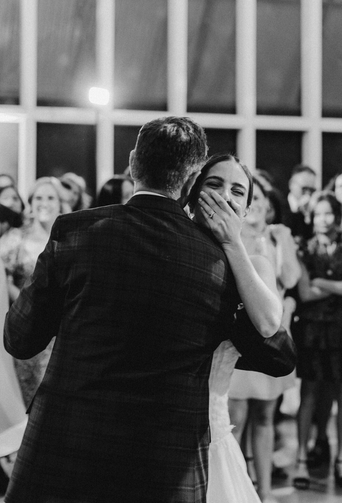 Bride dancing with hand over mouth at Prospect House Wedding, Austin