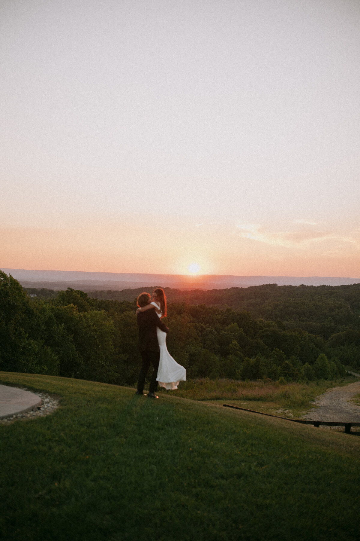 Golden hour portraits of the newlyweds in East Tennessee, showcasing candid and timeless moments