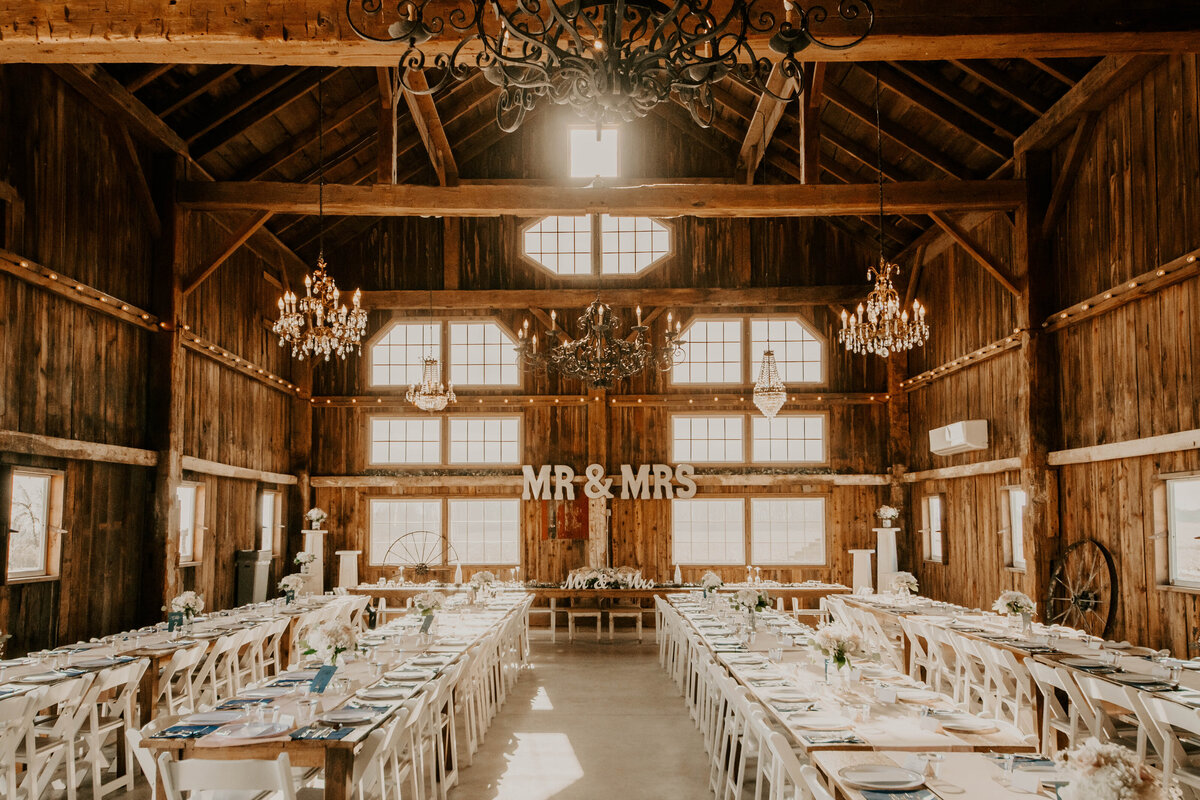 rustic and elegant barn reception space at a wedding venue in Michigan