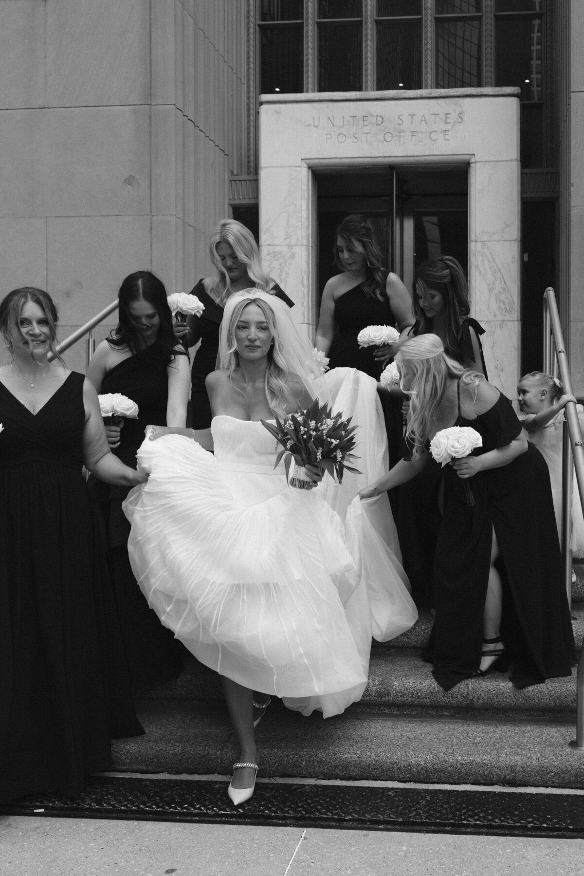 Film photography captures editorial ceremony moments at Old Post Office Chicago with Lauren Alatriste's fashion forward approach, showcasing architectural beauty while maintaining sophisticated luxury wedding imagery and authentic emotional storytelling.