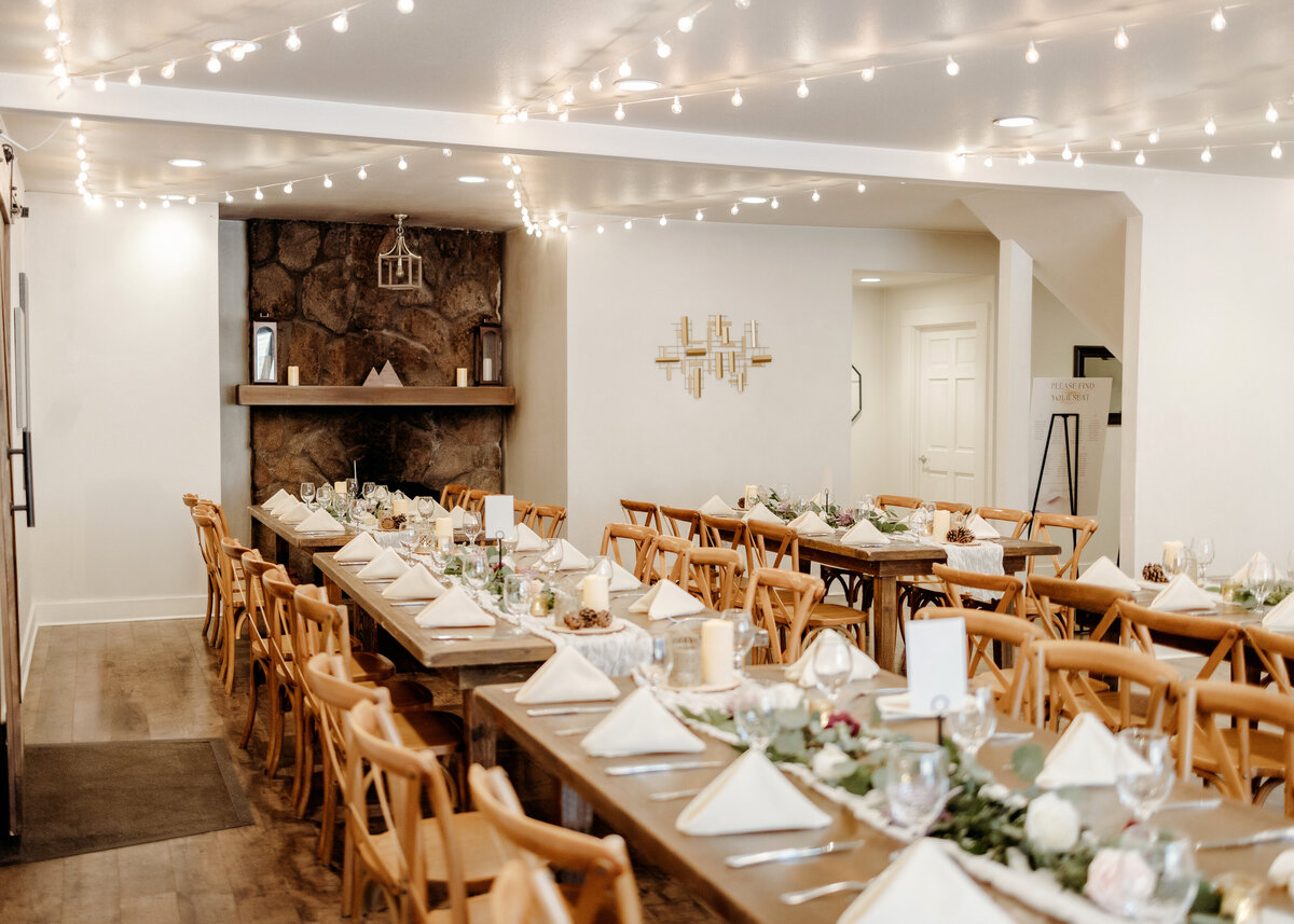 Indoor reception space with white decor during a spring wedding at a Denver wedding venue in Colorado